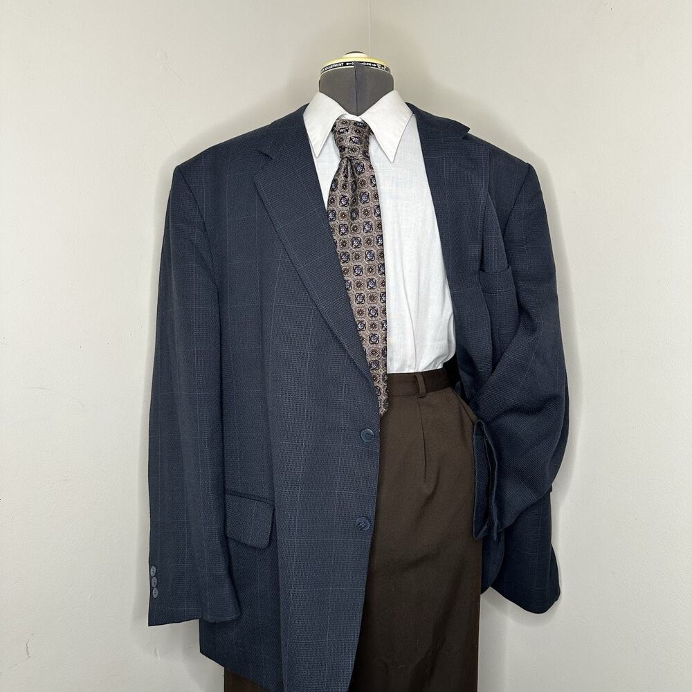Mens 48R Blazer Navy Blue Wool 4XL 52" Sport Coat Suit Jacket English Manor